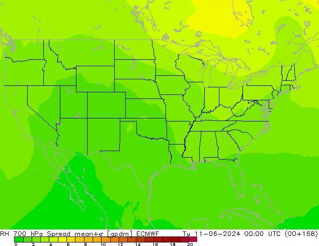 RH 700 гПа Spread ECMWF вт 11.06.2024 00 UTC