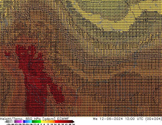 Height/Temp. 850 hPa ECMWF śro. 12.06.2024 12 UTC