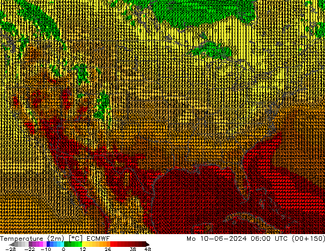 Temperature (2m) ECMWF Mo 10.06.2024 06 UTC