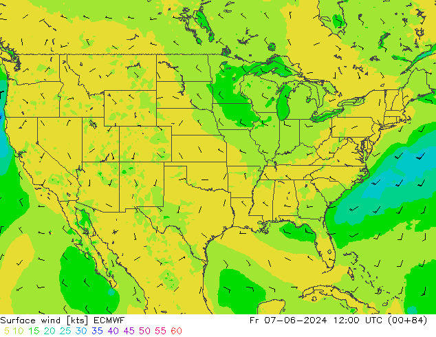 Vento 10 m ECMWF Sex 07.06.2024 12 UTC