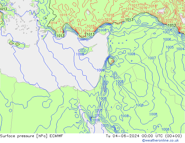 pressão do solo ECMWF Ter 04.06.2024 00 UTC