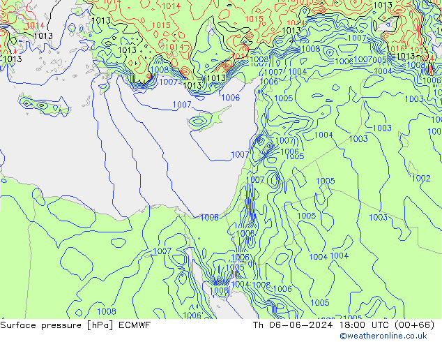 Surface pressure ECMWF Th 06.06.2024 18 UTC