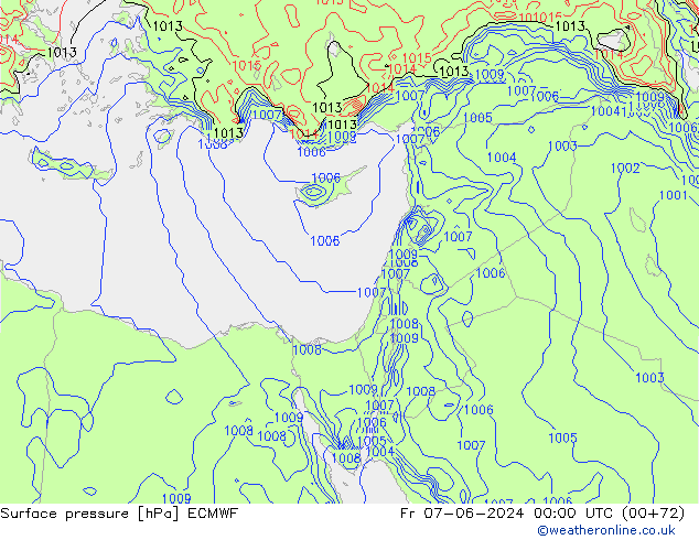 Luchtdruk (Grond) ECMWF vr 07.06.2024 00 UTC