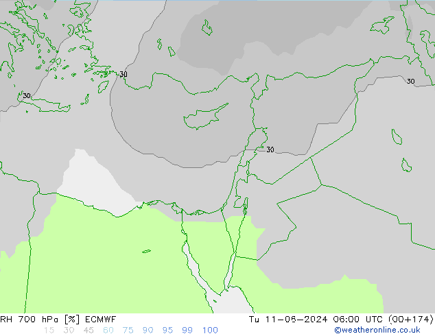 RH 700 hPa ECMWF mar 11.06.2024 06 UTC