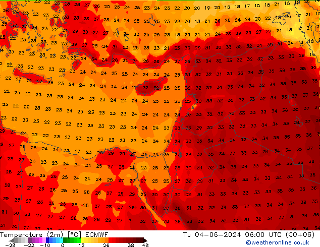 Temperaturkarte (2m) ECMWF Di 04.06.2024 06 UTC