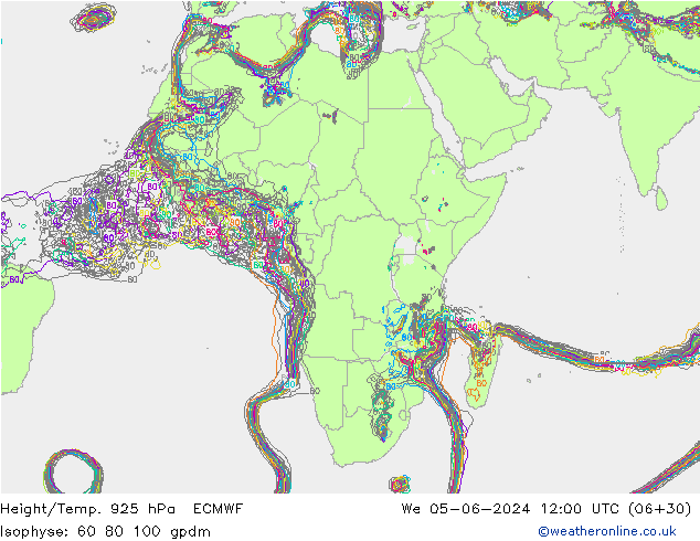 Height/Temp. 925 hPa ECMWF We 05.06.2024 12 UTC