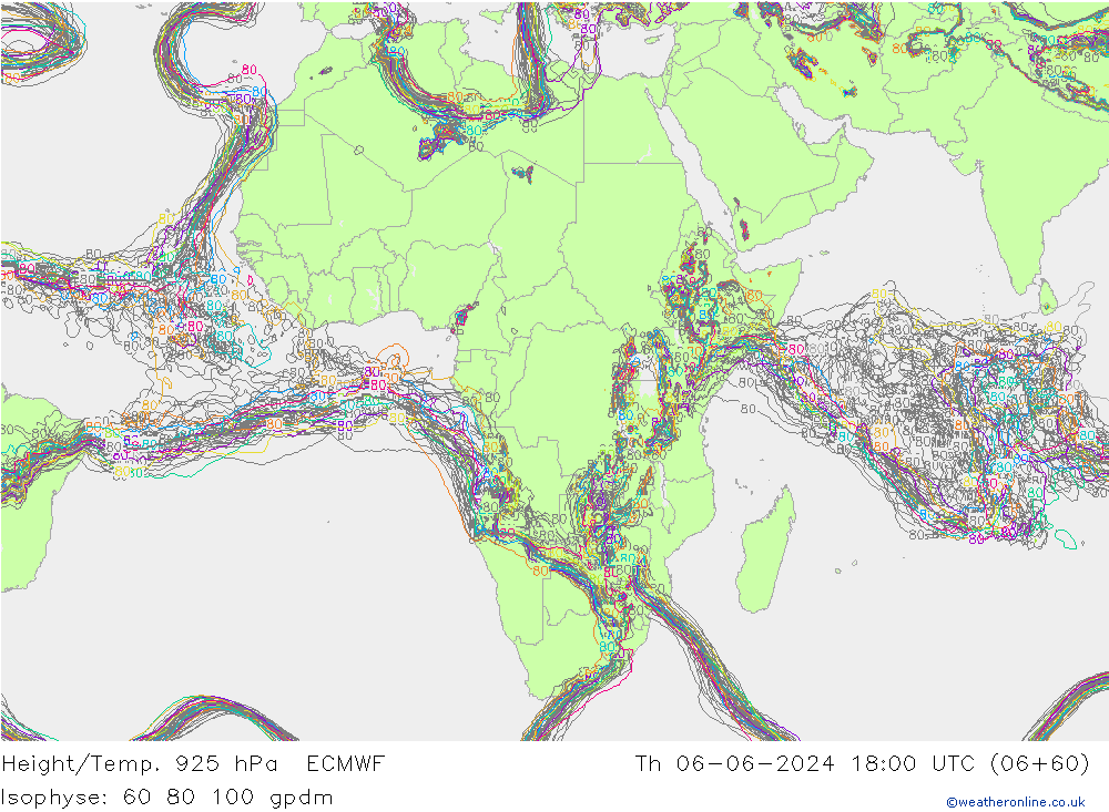 Height/Temp. 925 hPa ECMWF Th 06.06.2024 18 UTC