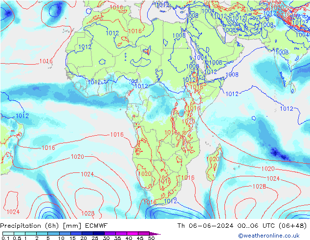 Precipitation (6h) ECMWF Th 06.06.2024 06 UTC