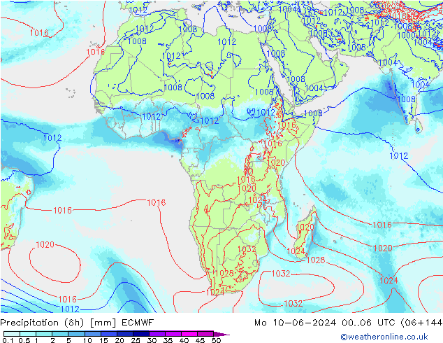 Precipitação (6h) ECMWF Seg 10.06.2024 06 UTC