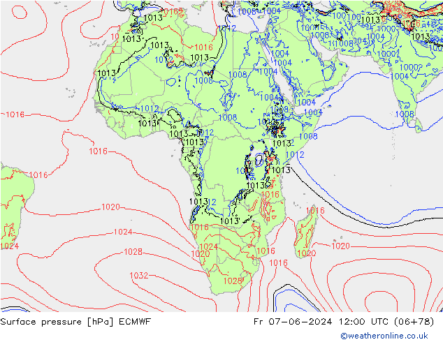 Atmosférický tlak ECMWF Pá 07.06.2024 12 UTC