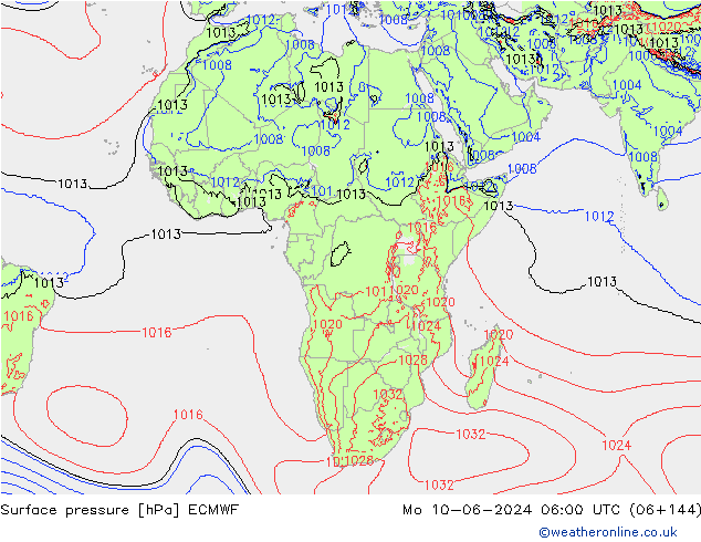 Surface pressure ECMWF Mo 10.06.2024 06 UTC