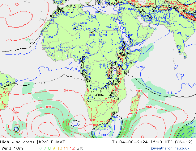 High wind areas ECMWF mar 04.06.2024 18 UTC