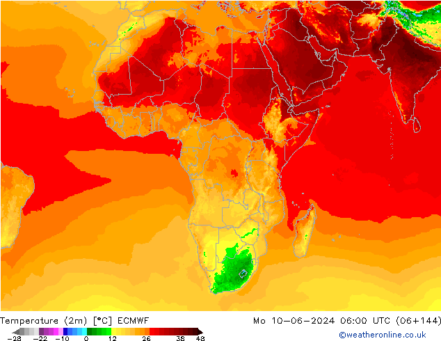 Sıcaklık Haritası (2m) ECMWF Pzt 10.06.2024 06 UTC
