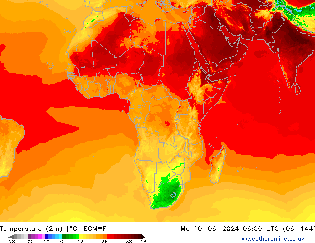 Temperatura (2m) ECMWF Seg 10.06.2024 06 UTC