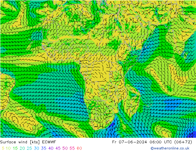 Surface wind ECMWF Fr 07.06.2024 06 UTC