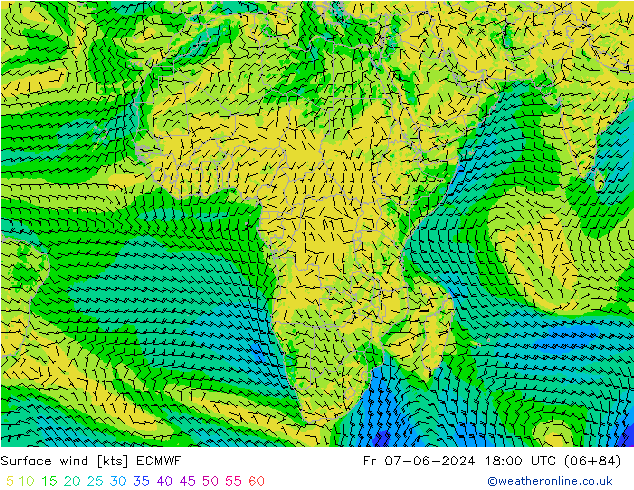 Surface wind ECMWF Fr 07.06.2024 18 UTC