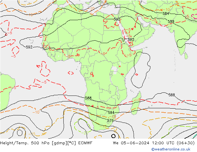 Height/Temp. 500 hPa ECMWF mer 05.06.2024 12 UTC