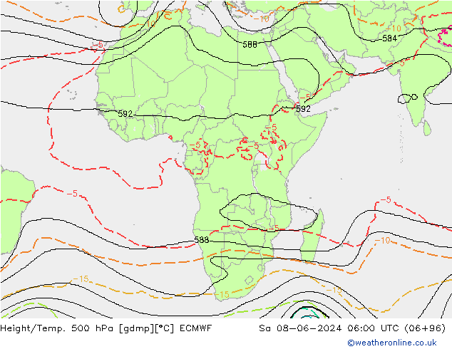 Geop./Temp. 500 hPa ECMWF sáb 08.06.2024 06 UTC