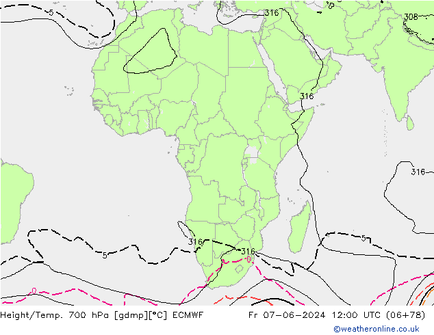 Height/Temp. 700 hPa ECMWF pt. 07.06.2024 12 UTC