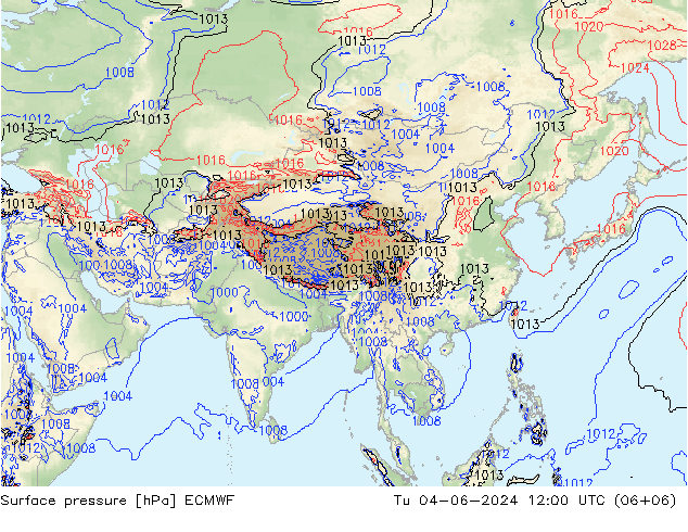 pressão do solo ECMWF Ter 04.06.2024 12 UTC