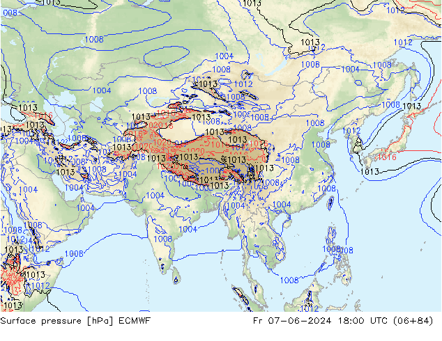 Atmosférický tlak ECMWF Pá 07.06.2024 18 UTC