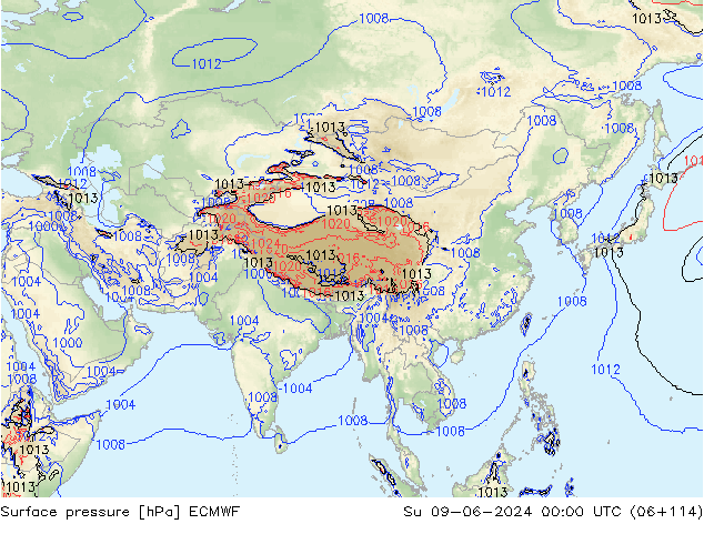 Atmosférický tlak ECMWF Ne 09.06.2024 00 UTC