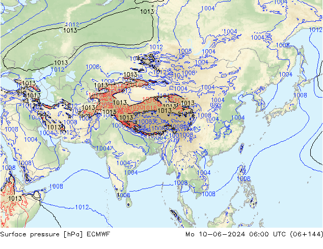 Surface pressure ECMWF Mo 10.06.2024 06 UTC