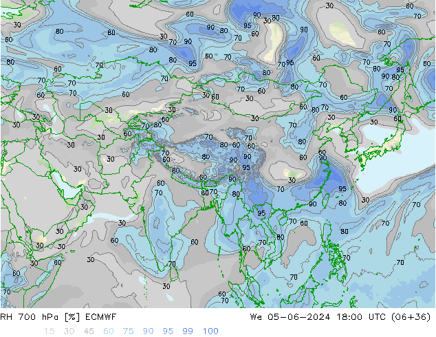 RH 700 hPa ECMWF Mi 05.06.2024 18 UTC