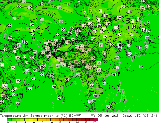 Temperature 2m Spread ECMWF We 05.06.2024 06 UTC