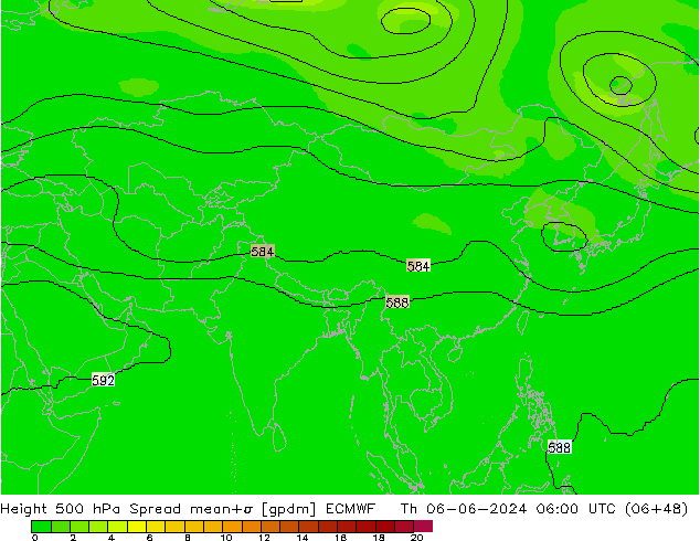 500 hPa Yüksekliği Spread ECMWF Per 06.06.2024 06 UTC