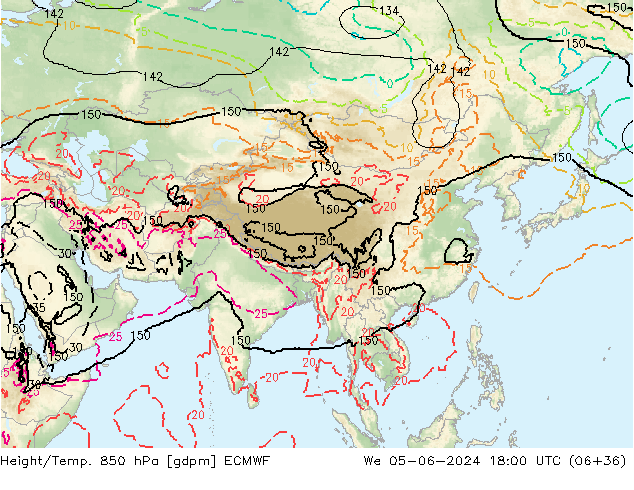 Yükseklik/Sıc. 850 hPa ECMWF Çar 05.06.2024 18 UTC