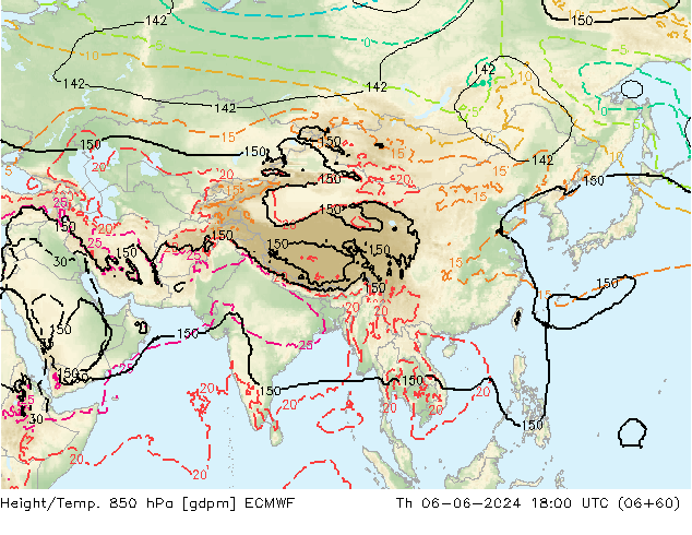 Height/Temp. 850 hPa ECMWF Qui 06.06.2024 18 UTC