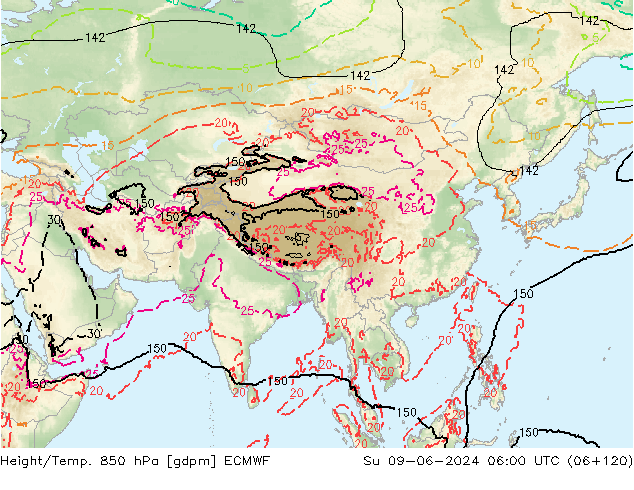 Height/Temp. 850 hPa ECMWF nie. 09.06.2024 06 UTC