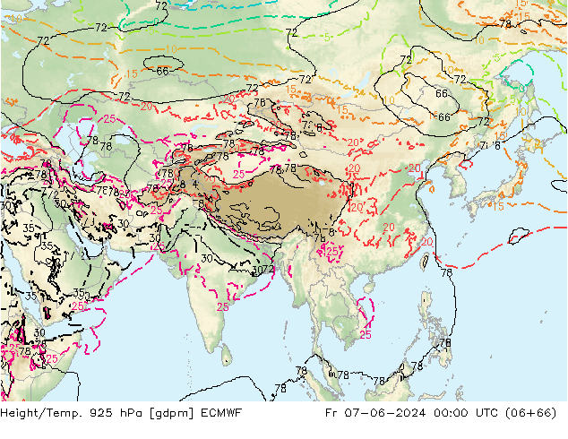 Yükseklik/Sıc. 925 hPa ECMWF Cu 07.06.2024 00 UTC