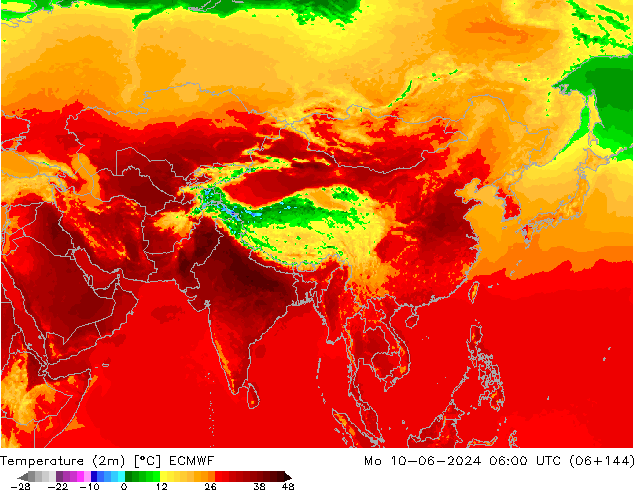 Temperature (2m) ECMWF Mo 10.06.2024 06 UTC