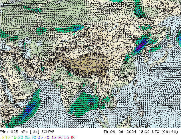 Wind 925 hPa ECMWF Čt 06.06.2024 18 UTC