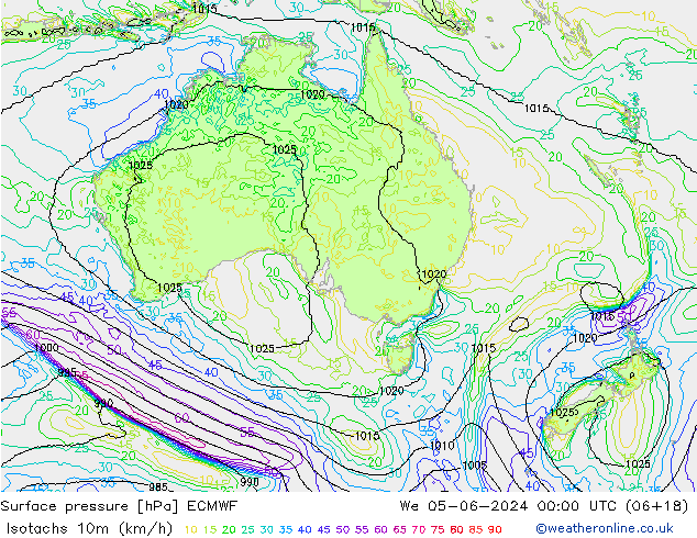 Isotachs (kph) ECMWF We 05.06.2024 00 UTC