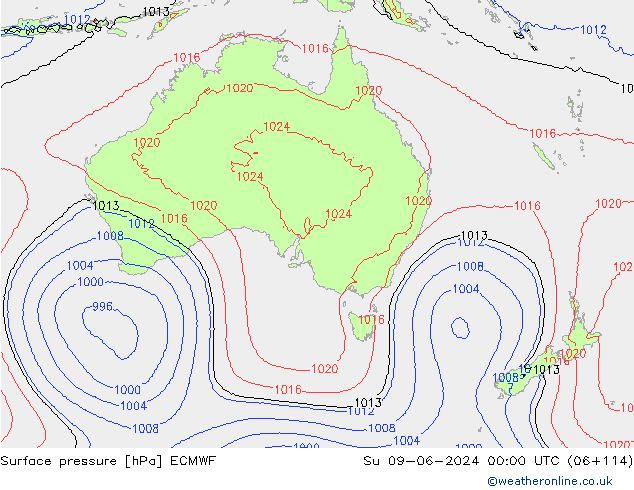 Surface pressure ECMWF Su 09.06.2024 00 UTC