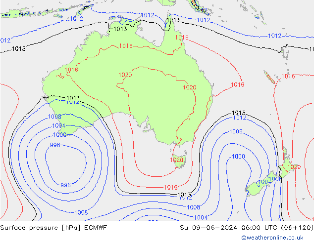 pressão do solo ECMWF Dom 09.06.2024 06 UTC