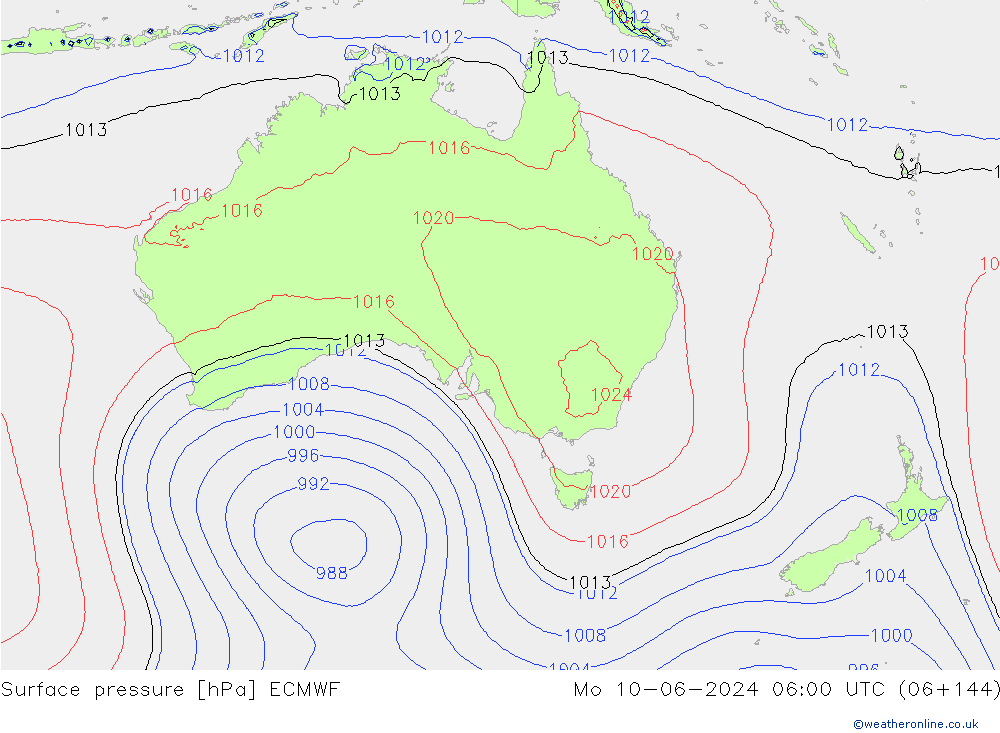 Surface pressure ECMWF Mo 10.06.2024 06 UTC