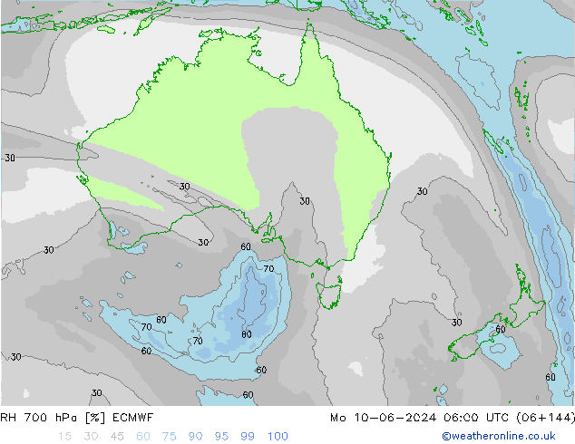 Humidité rel. 700 hPa ECMWF lun 10.06.2024 06 UTC