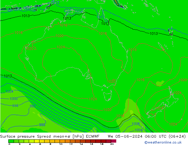 Surface pressure Spread ECMWF We 05.06.2024 06 UTC