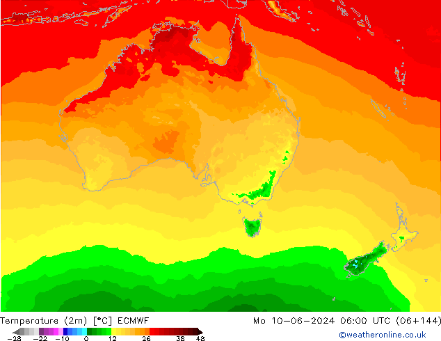 Temperatura (2m) ECMWF Seg 10.06.2024 06 UTC