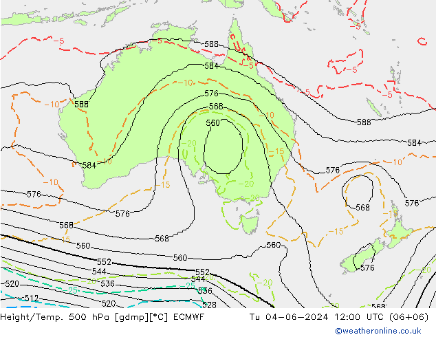 Yükseklik/Sıc. 500 hPa ECMWF Sa 04.06.2024 12 UTC