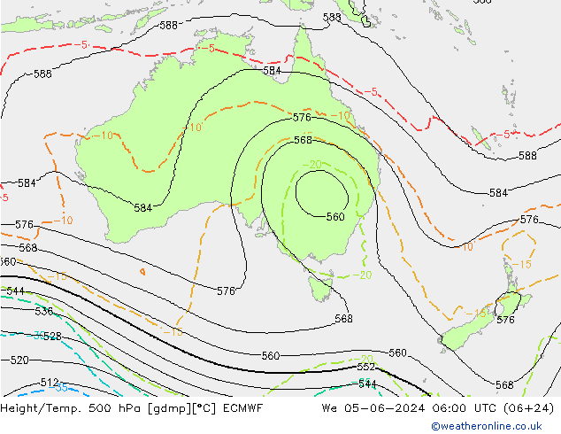 Height/Temp. 500 hPa ECMWF Qua 05.06.2024 06 UTC