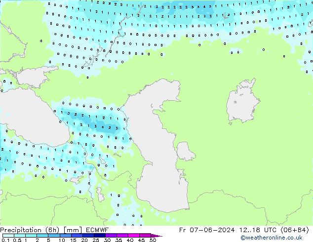 Precipitation (6h) ECMWF Fr 07.06.2024 18 UTC