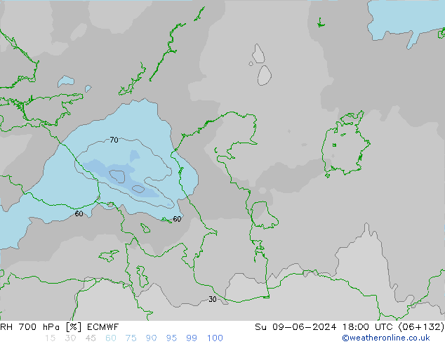 RH 700 hPa ECMWF  09.06.2024 18 UTC