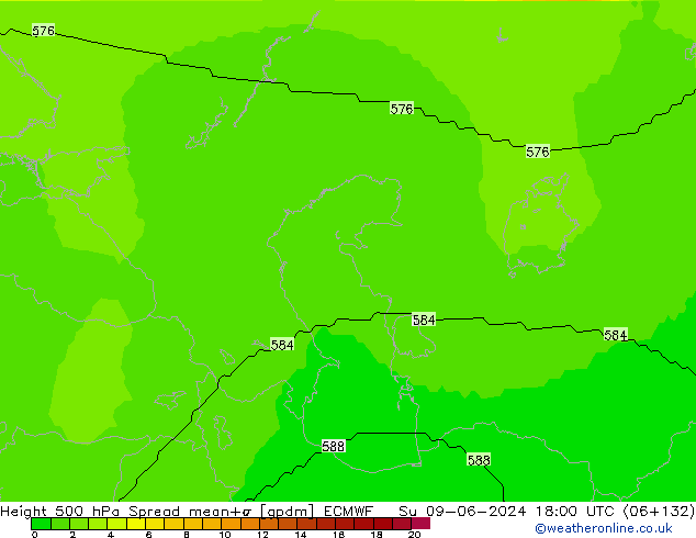 Height 500 hPa Spread ECMWF  09.06.2024 18 UTC