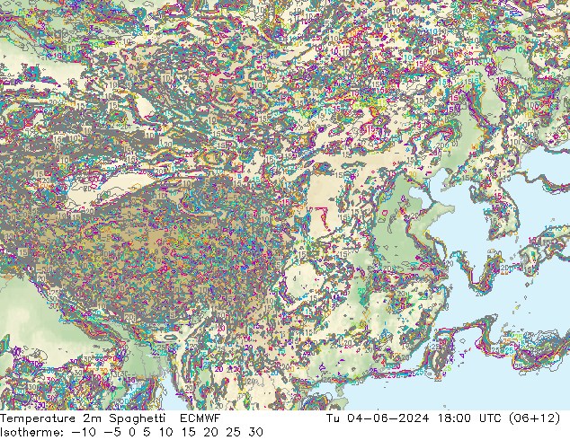 温度图 Spaghetti ECMWF 星期二 04.06.2024 18 UTC