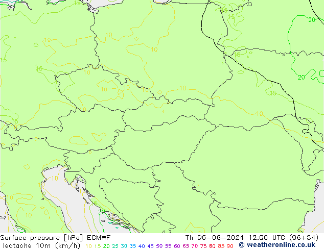 Isotachs (kph) ECMWF  06.06.2024 12 UTC